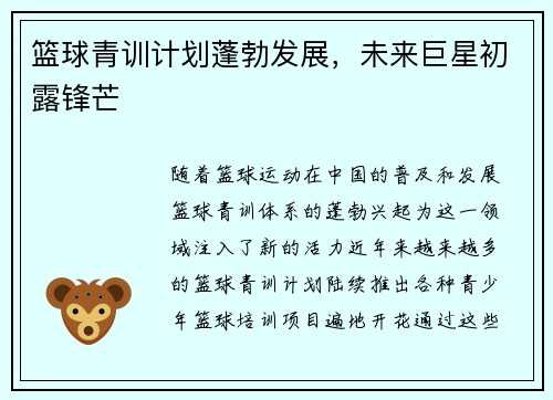 篮球青训计划蓬勃发展，未来巨星初露锋芒