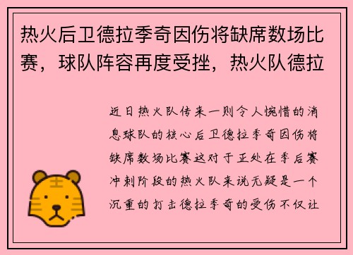 热火后卫德拉季奇因伤将缺席数场比赛，球队阵容再度受挫，热火队德拉季奇简介